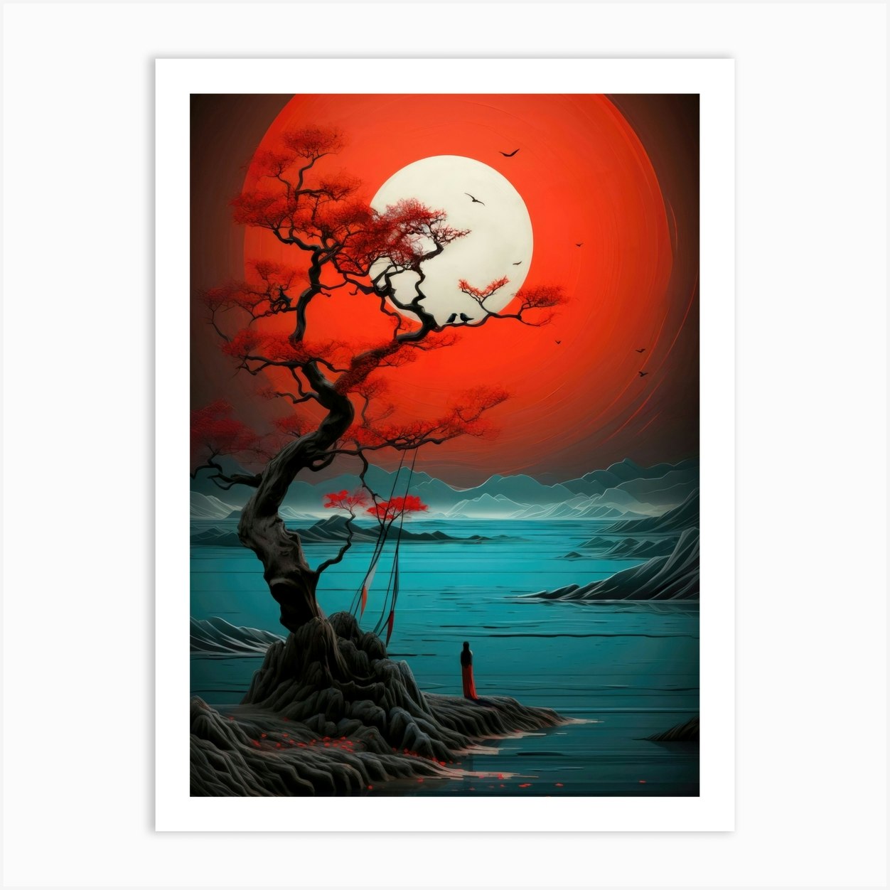 Asian Japanese Art Full Moon Art Print by Lootprint - Fy