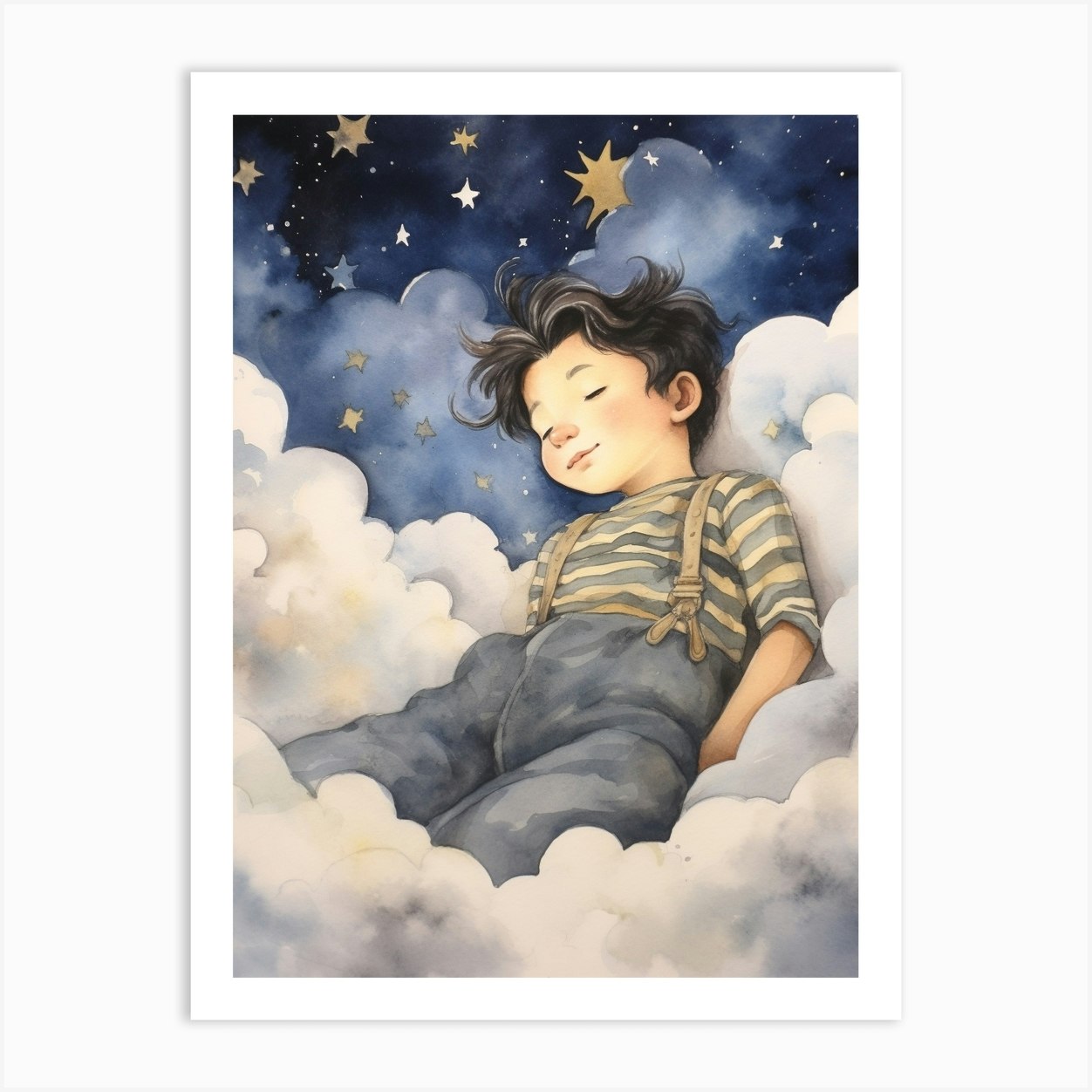 Boy Sleeping In Clouds Art Print by Scribble Studio - Fy