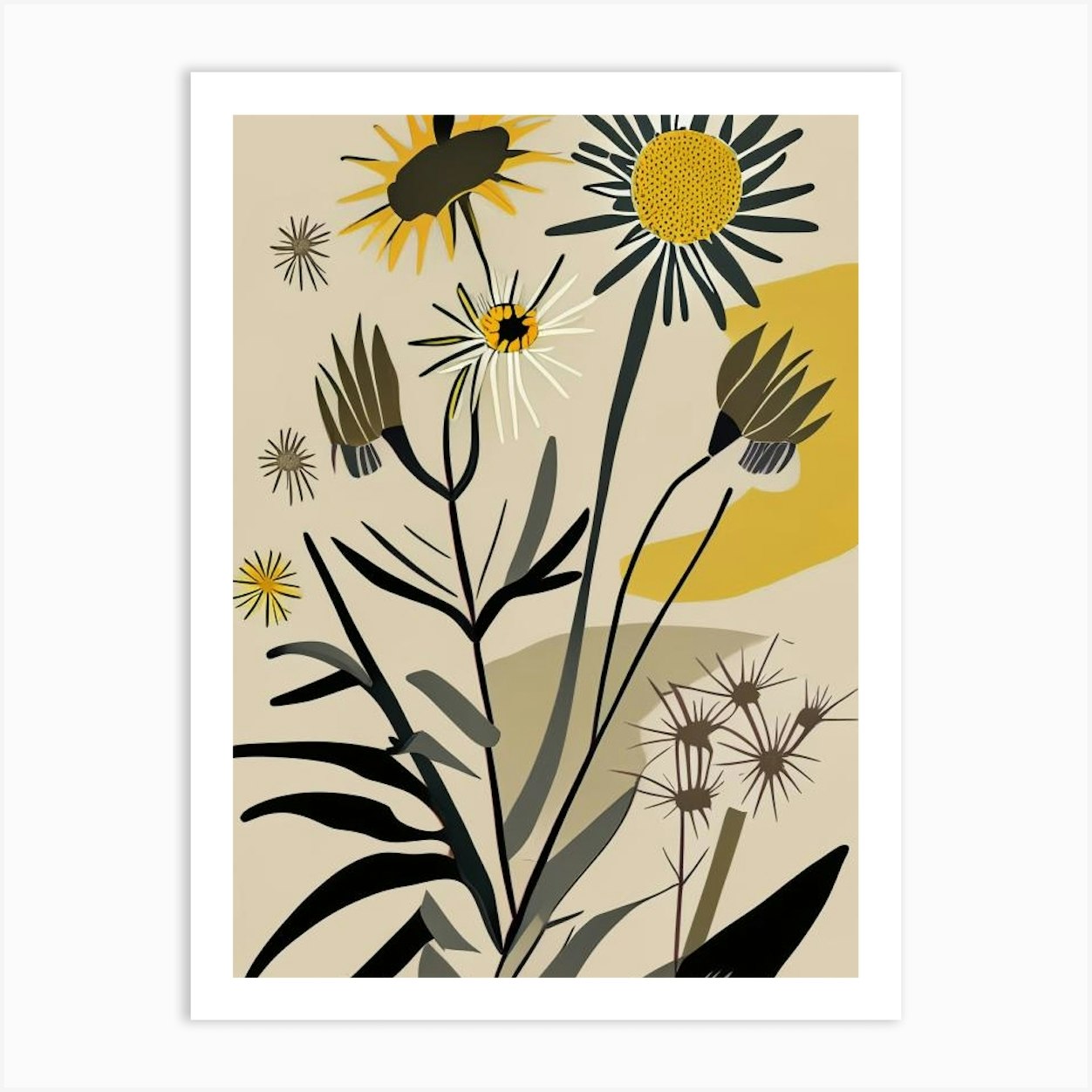 Compass Plant Wildflower Modern Muted Colours 2 Art Print by Wildflower ...