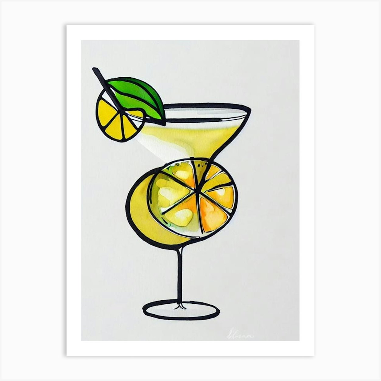 Lemon Drop MCocktail Poster artini Minimal Line Drawing With ...