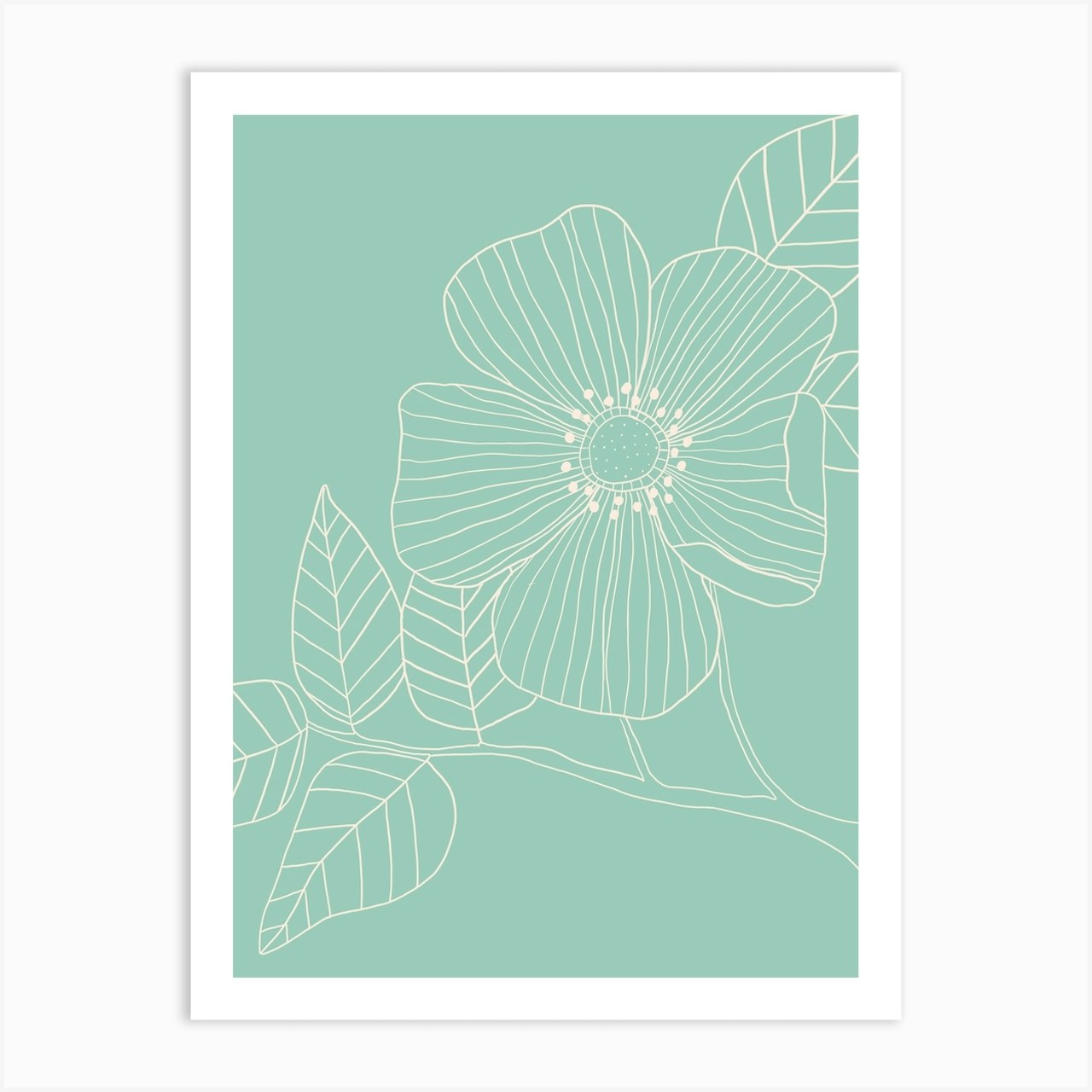 Duck Egg Blue Floral Line Drawing Canvas Print by Alice Potter