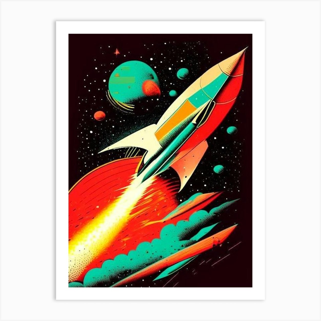 Space Debris Vintage Sketch Space Art Print by Outer Space - Fy