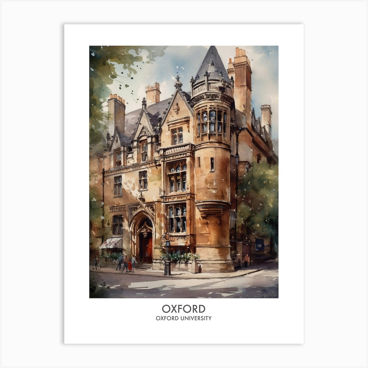 Oxford University 1 Watercolor Travel Poster Art Print by Fusion Designs Fy