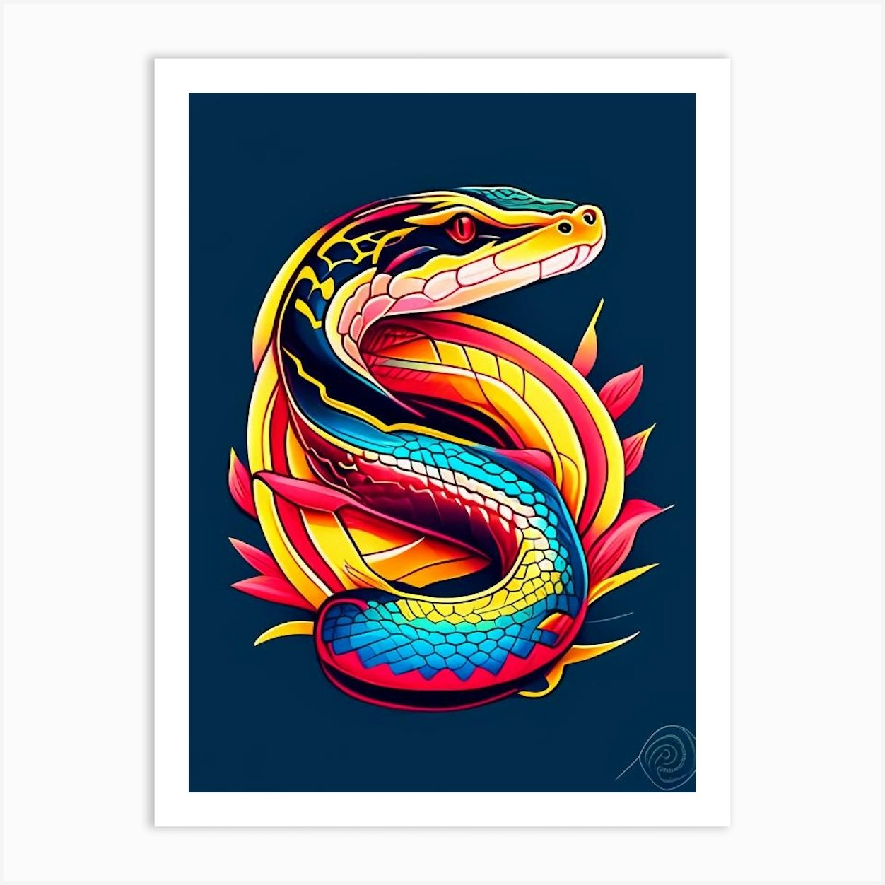 Eastern Hognose Snake Tattoo Style Art Print by The Snake Pit Fy