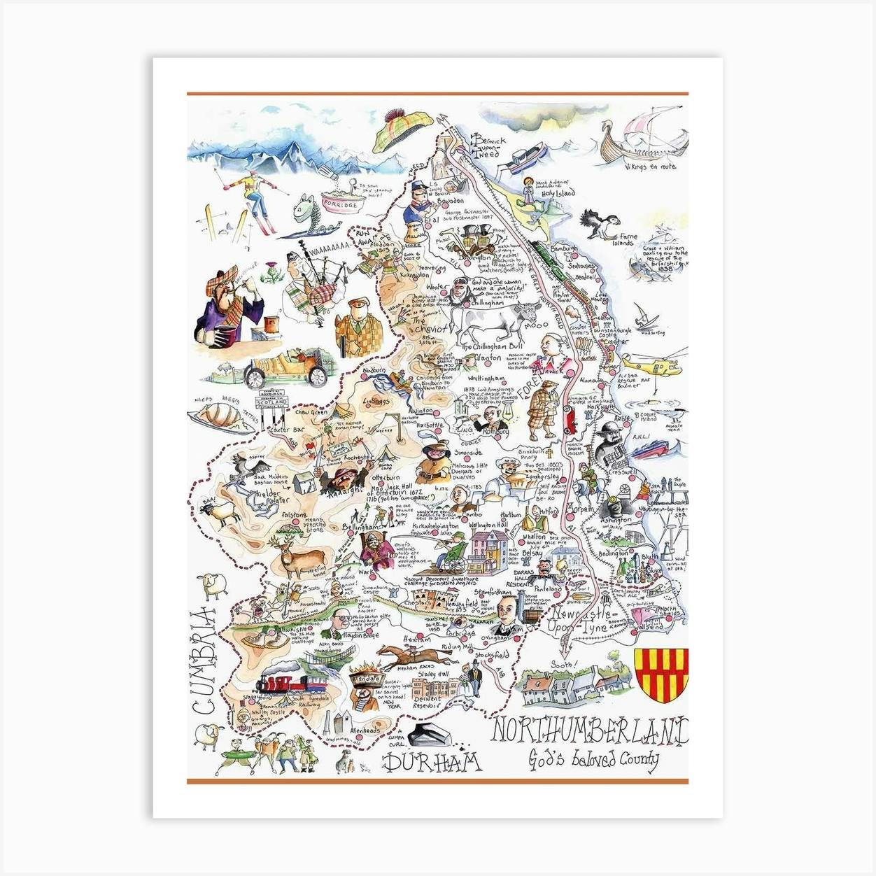 Map Of Northumberland Art Print By IslaNovella Fy   46855976 6139 4076 90ad 9c251e5a645d 