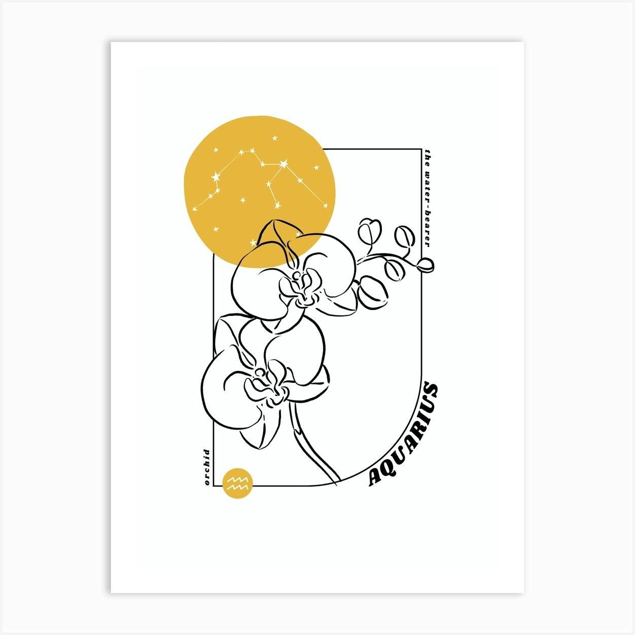 Aquarius Birth Flower Zodiac Sign Art Print