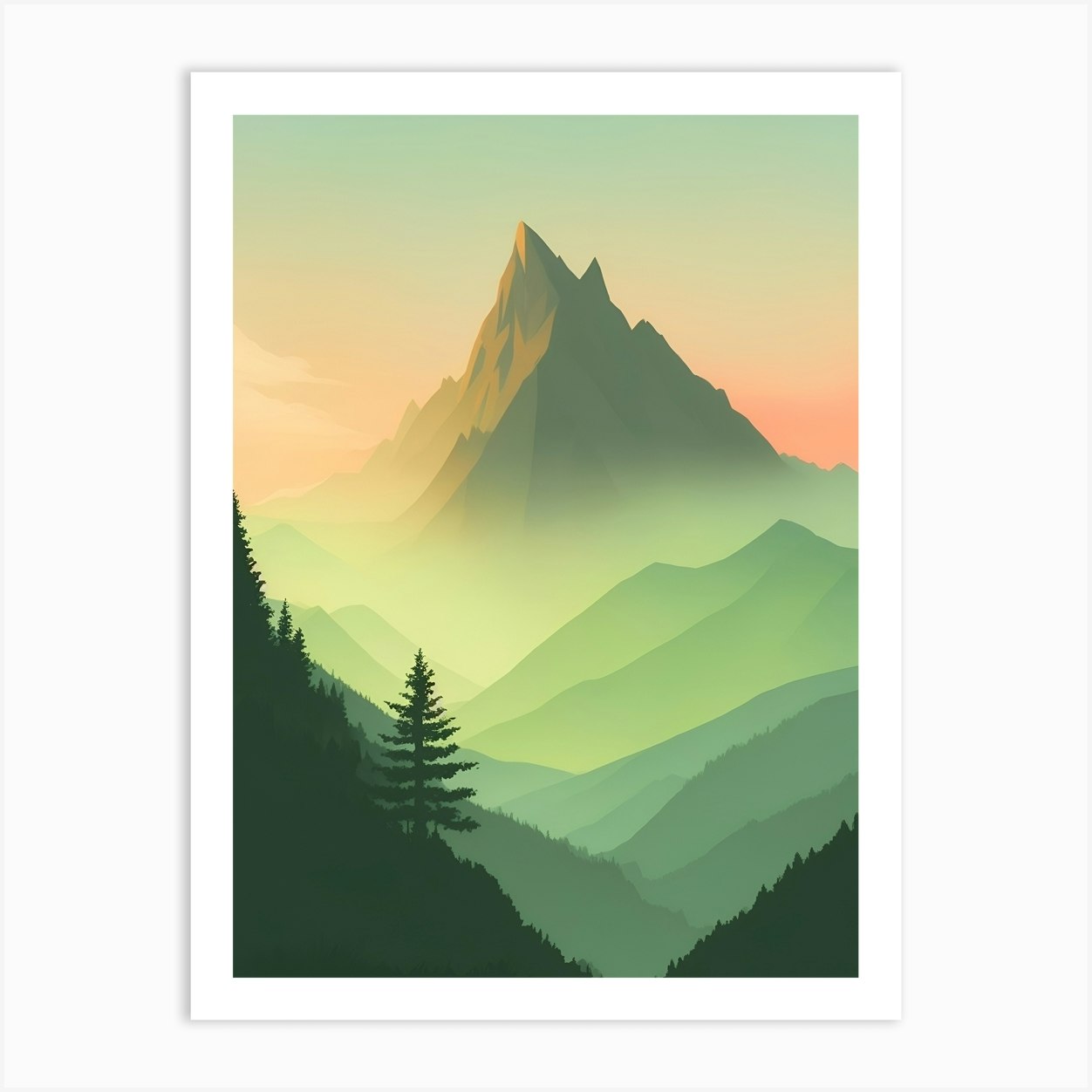 Misty Mountains Vertical Composition In Green Tone 81 Art Print by ...