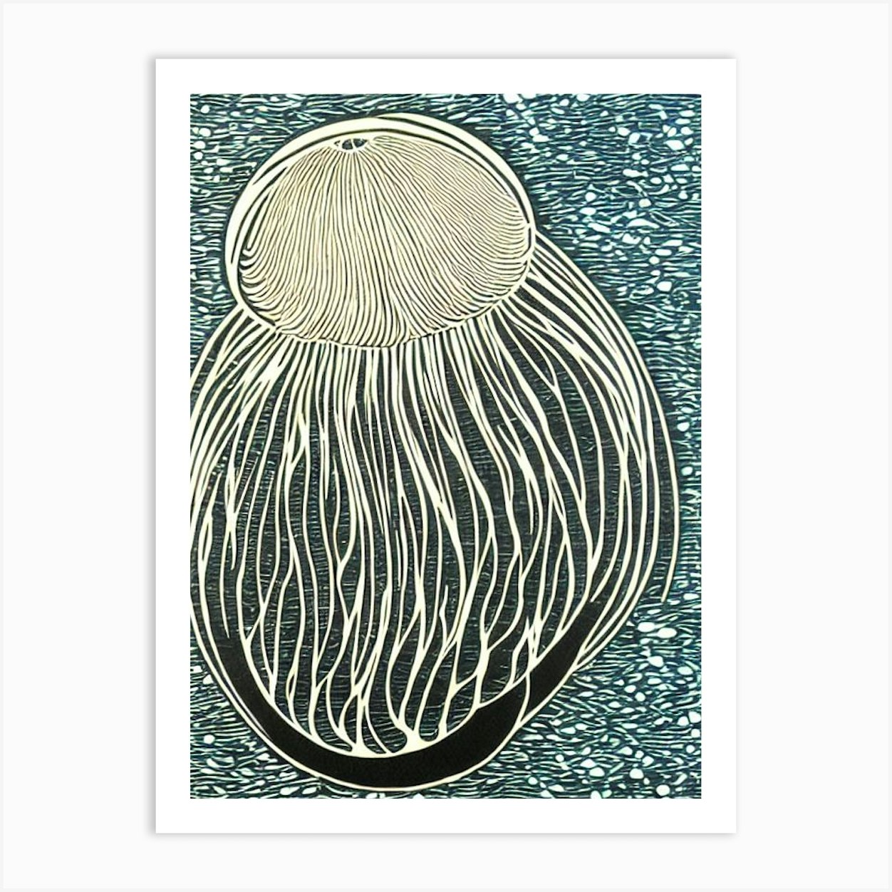 Moon Jellyfish Linocut Art Print by Sea Life Prints Fy