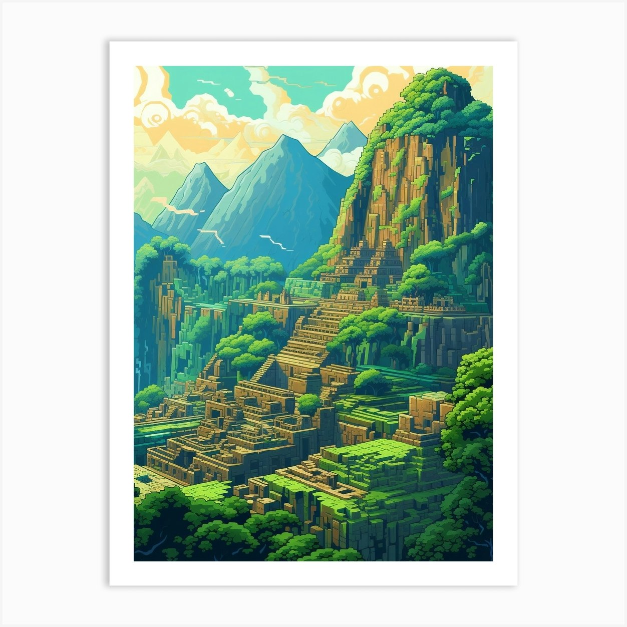 Machu Picchu Pixel Art 2 Art Print by PixelPerfect - Fy