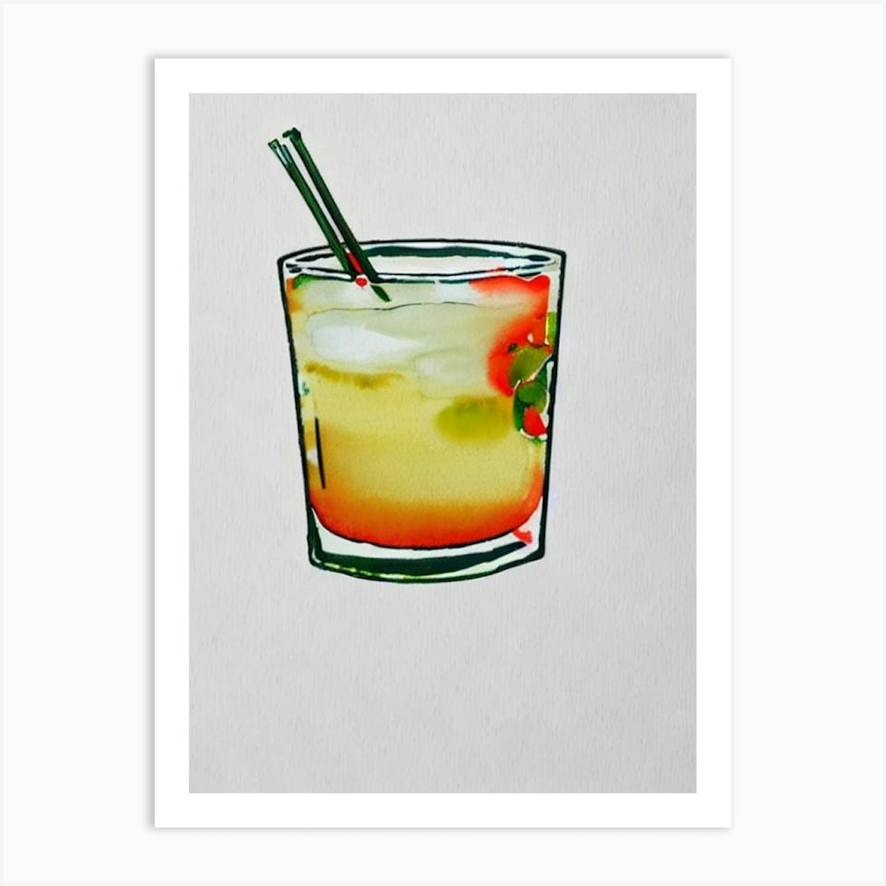 Margarita 2 Minimal Line Drawing With Watercolour Cocktail Poster Art ...