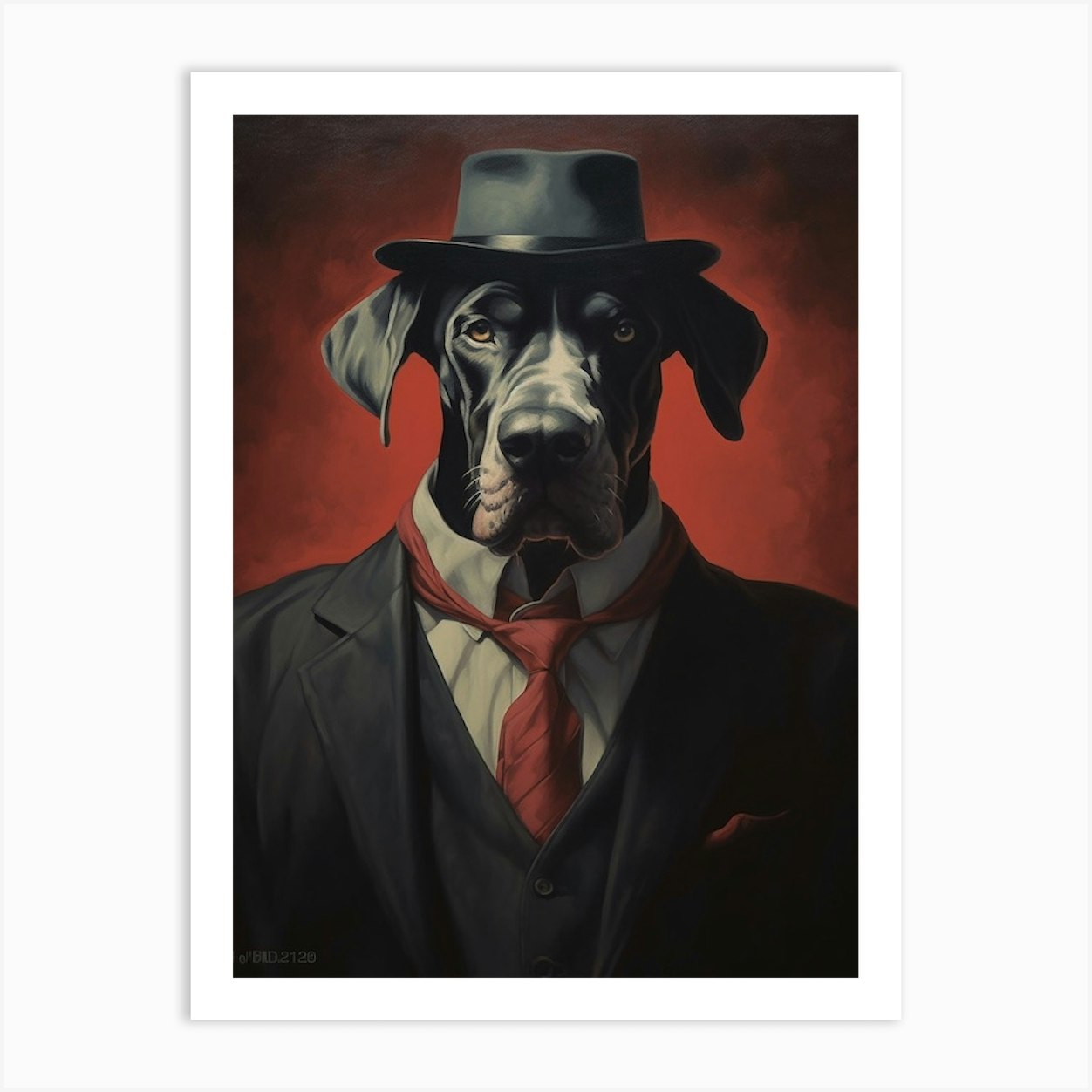 Gangster Dog Great Dane Art Print by Woof and Whiskers - Fy