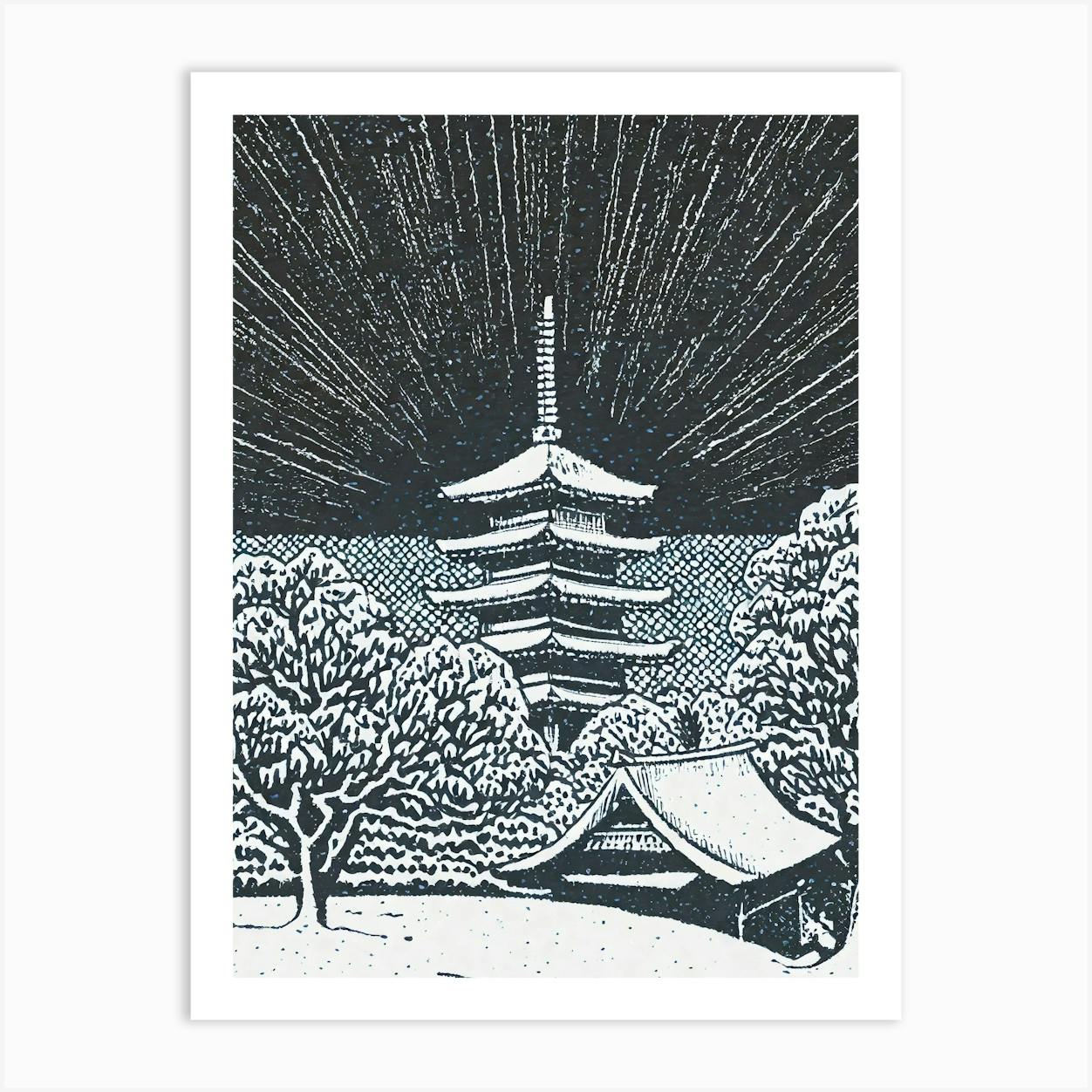Hasui 川瀬巴水: Spring Rain at the Gokoku Temple 春雨