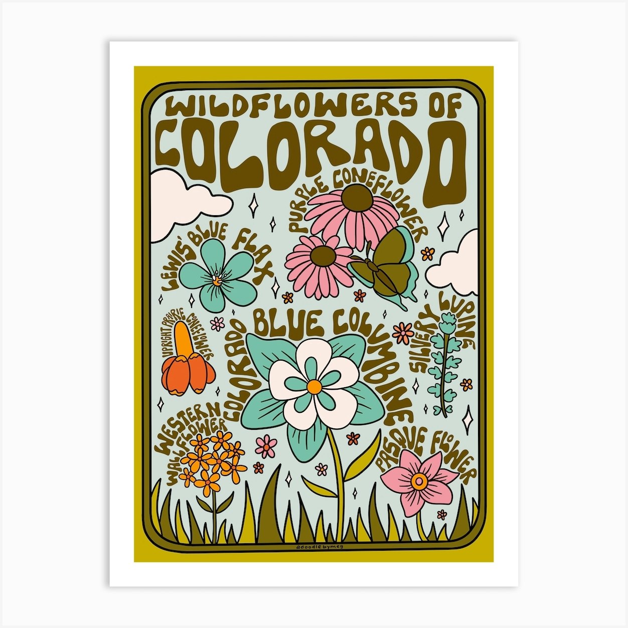 Colorado Wildflowers Art Print by Doodle By Meg Fy