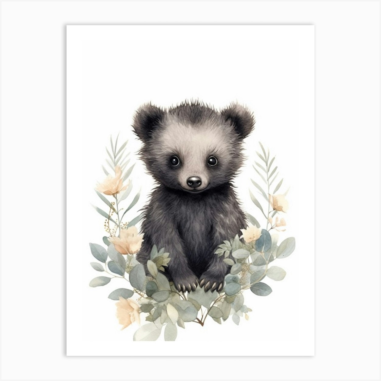 Watercolour Jungle Animal Baby Binturong 2 Art Print by Tiny Wonders ...