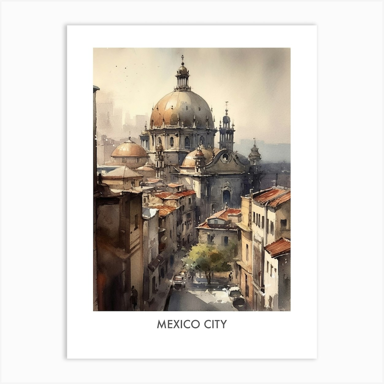 Mexico City Watercolor 4travel Poster Art Print by Fusion Designs Fy