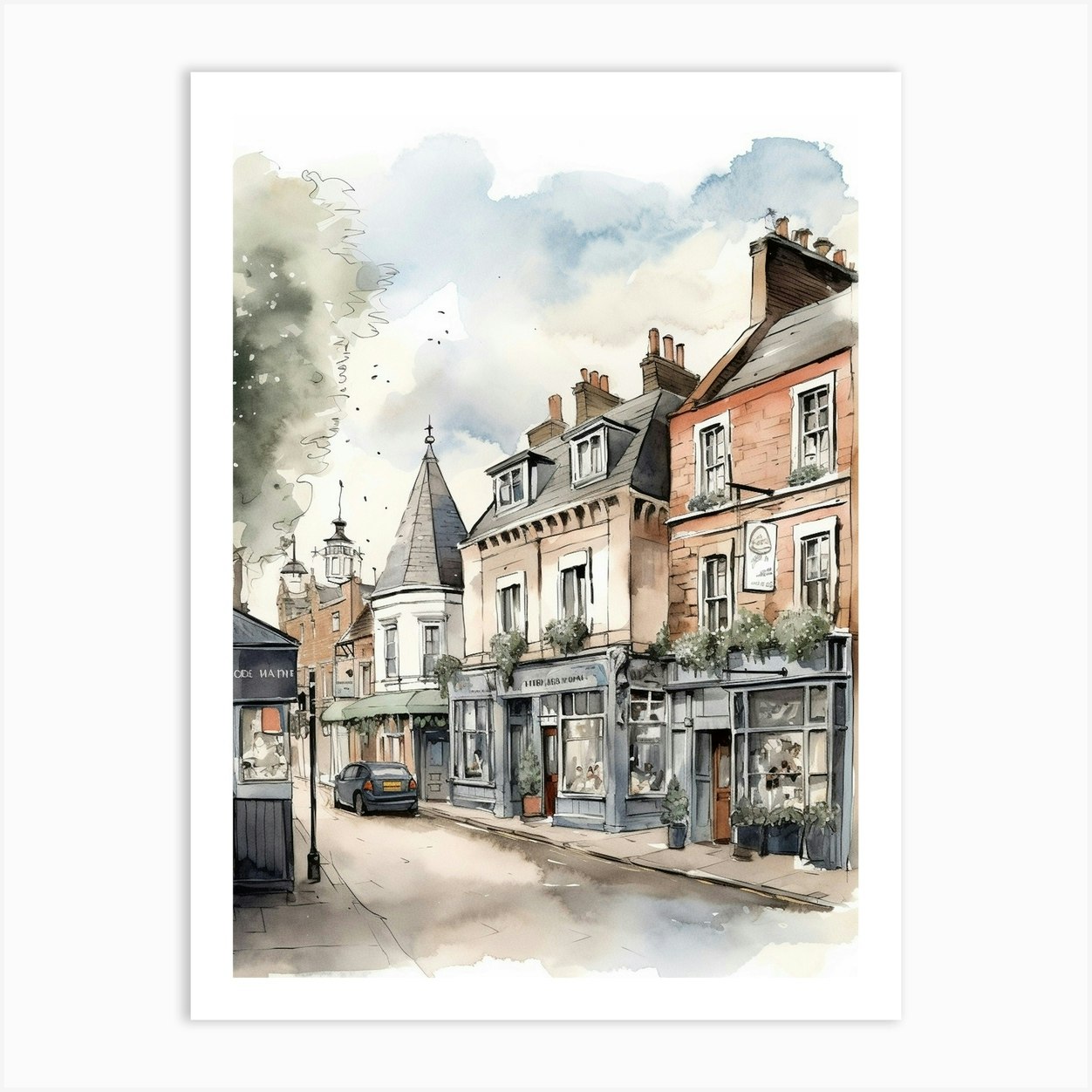 Romford London Neighborhood, Watercolour 4 Art Print by Cityscape Art Co. Fy
