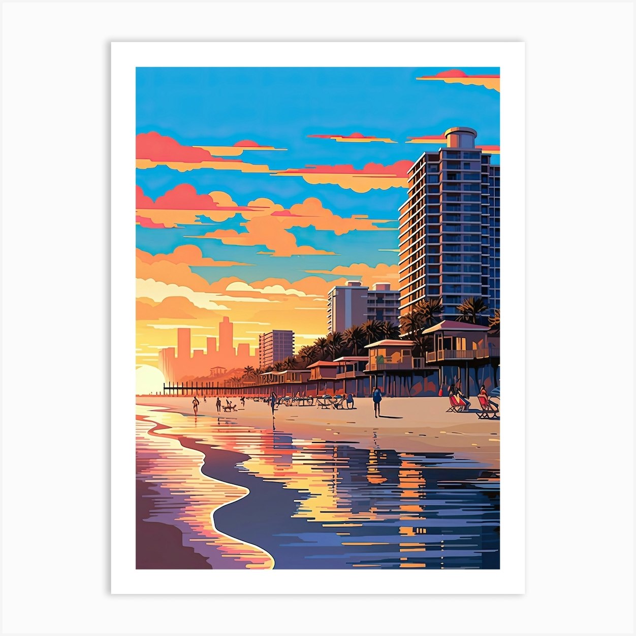 Myrtle Beach South Carolina, Usa, Flat Illustration 2 Art Print by