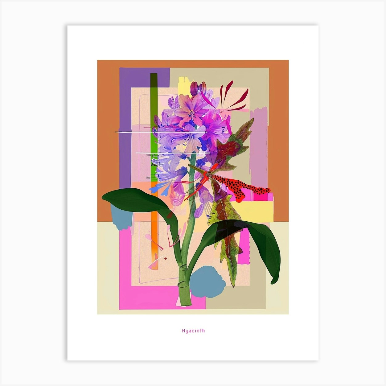 Hyacinth 4 Neon Flower Collage Poster Art Print by Botanic Studio - Fy