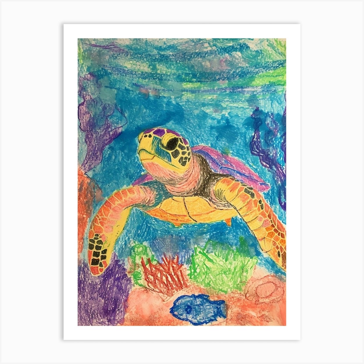 Colourful Underwater Sea Turtle Scribble Art Print by Energy of the Sea ...