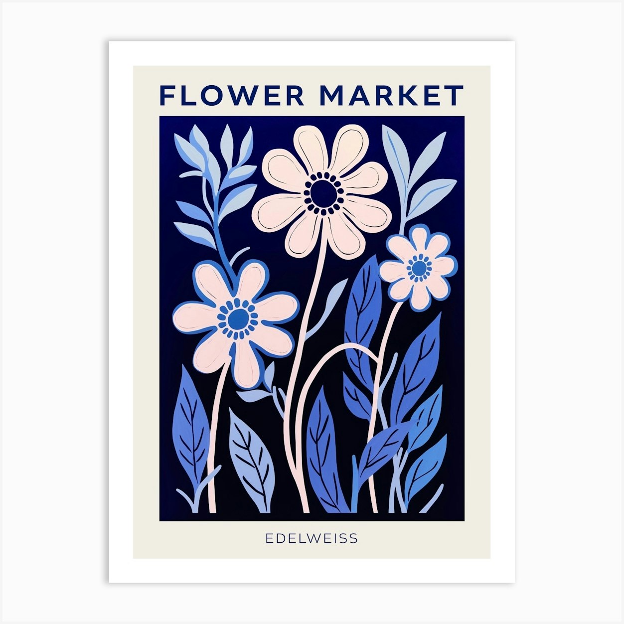 Blue Flower Market Poster Edelweiss 3 Art Print by Botanic Studio - Fy