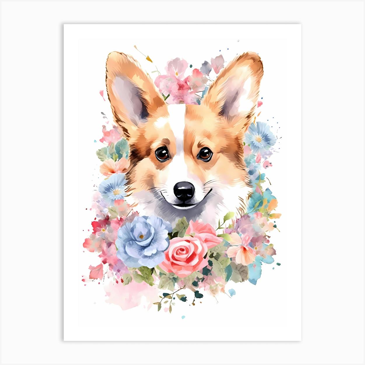 Cute Corgi Watercolor Painting 3 Art Print by WonderLilyDesign Fy