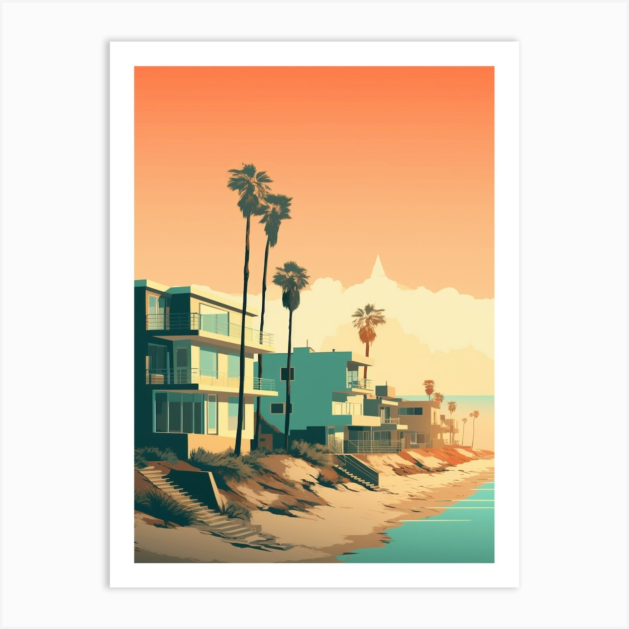 Long Beach California Mediterranean Style Illustration 1 Art Print By Sand And Surf Prints Fy 7355