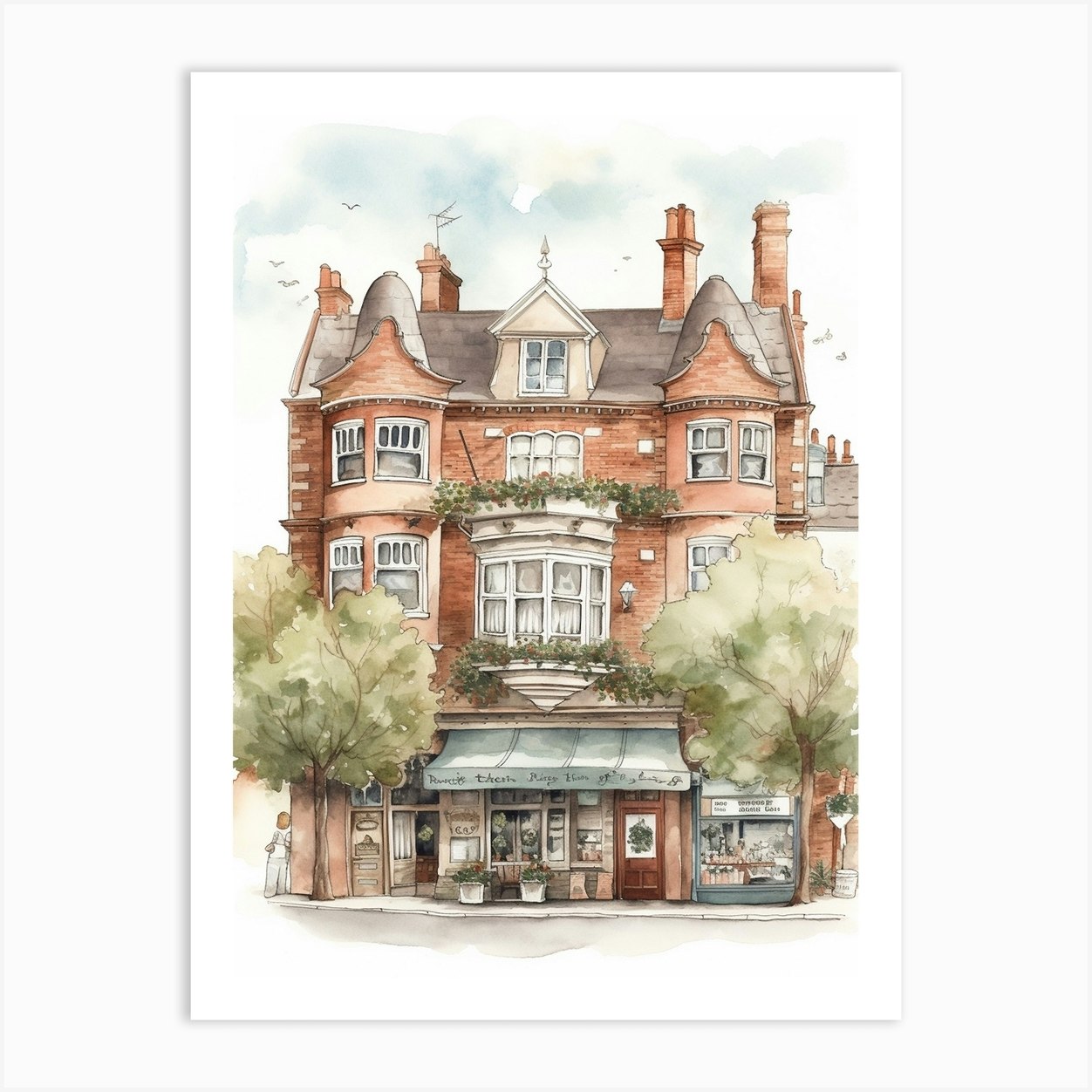 Romford London Neighborhood, Watercolour 2 Art Print by Cityscape Art Co. Fy
