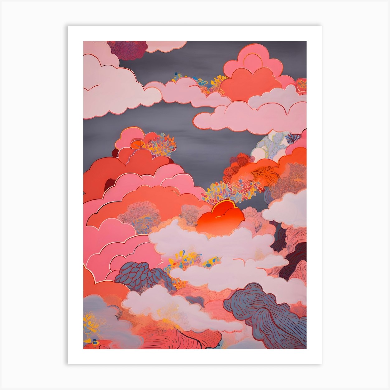 Pink Horizon: Stormy Pink Cloud Art Print by Printful Perspectives - Fy