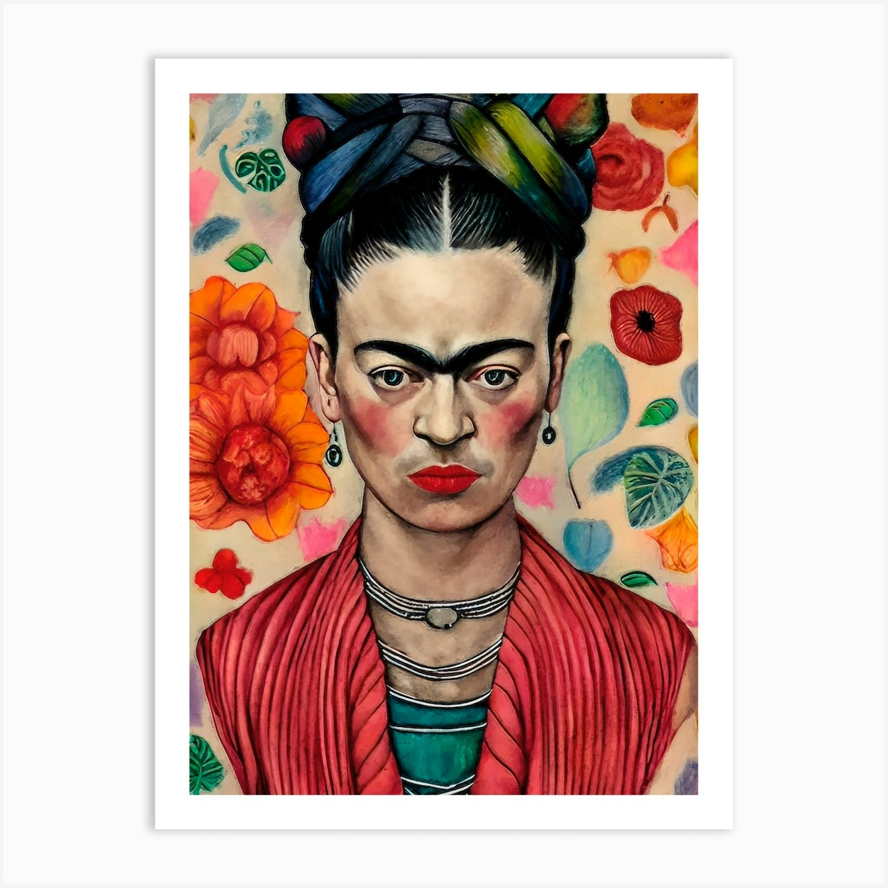 Frida Kahlo Against Flowers Backdrop Art Print By Wolfsee Fy 8090