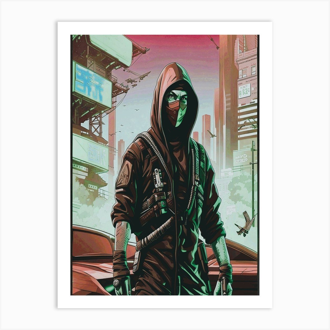 Skyscrapers Comic Vigilante Neon Modern Vigilante Graphic Art Print by ...