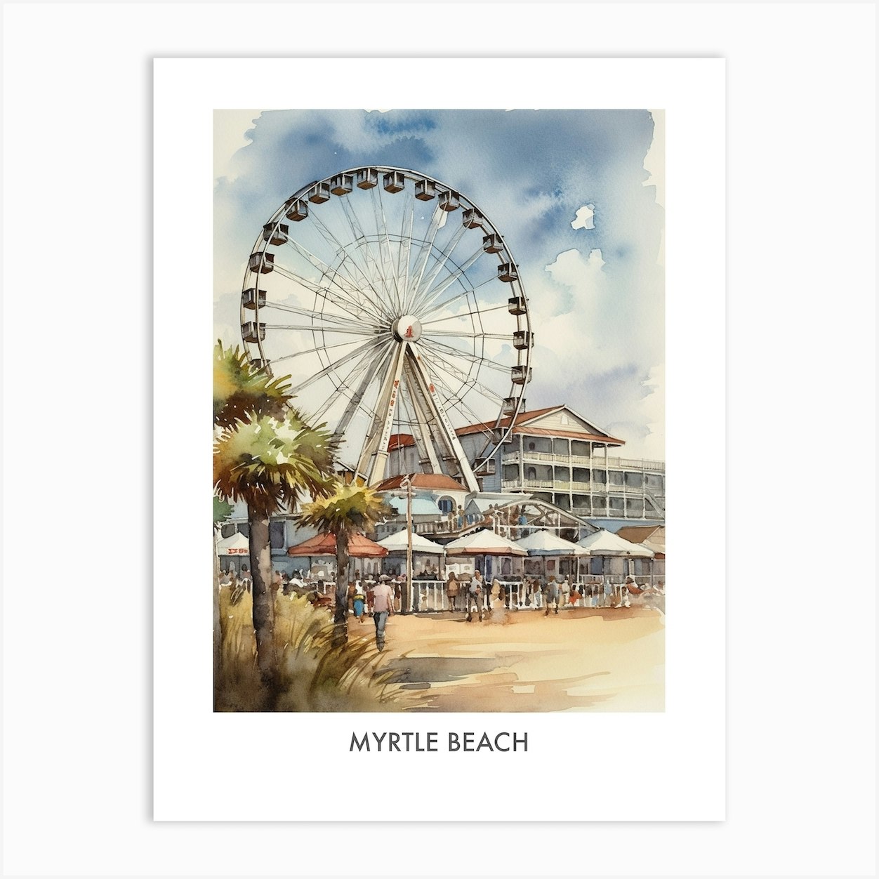 Myrtle Beach Watercolor 1travel Poster Art Print by Fusion Designs Fy