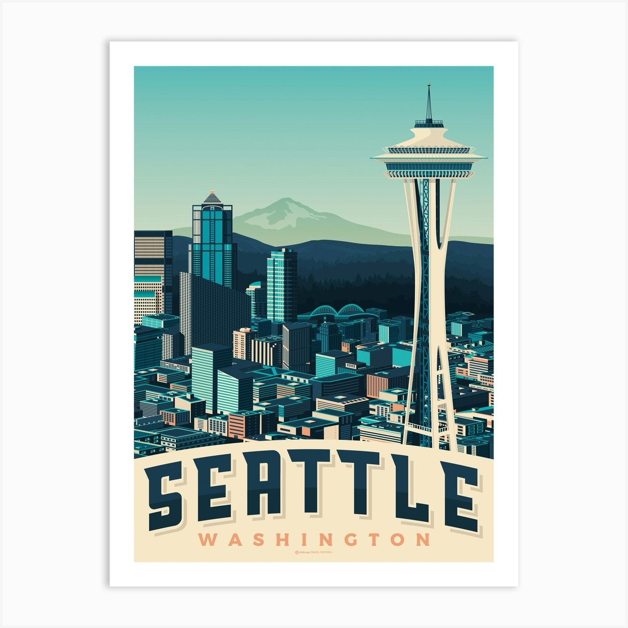 Seattle Space Needle Art Print by Olahoop Travel Posters - Fy