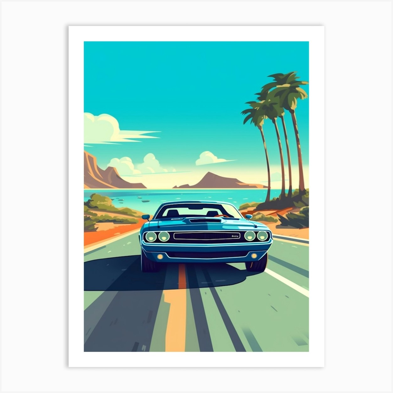 A Dodge Challenger In Causeway Coastal Route Illustration 3 Art Print ...