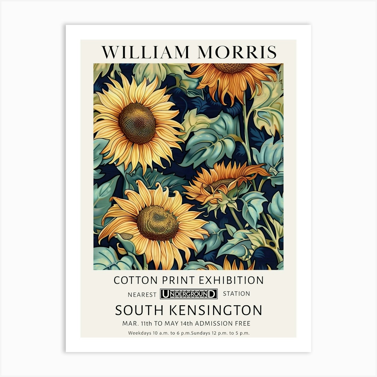 William Morris Vintage Poster Sunflowers Pattern Art Print by Mambo - Fy