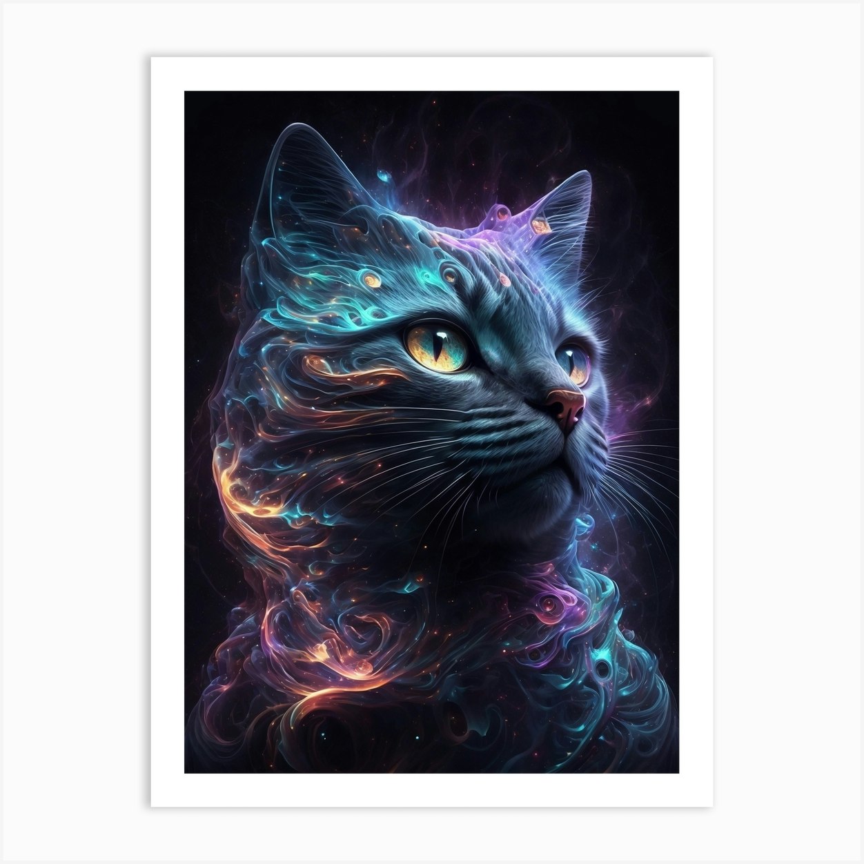 Black Galaxy Cat Art Print by Lootprint - Fy