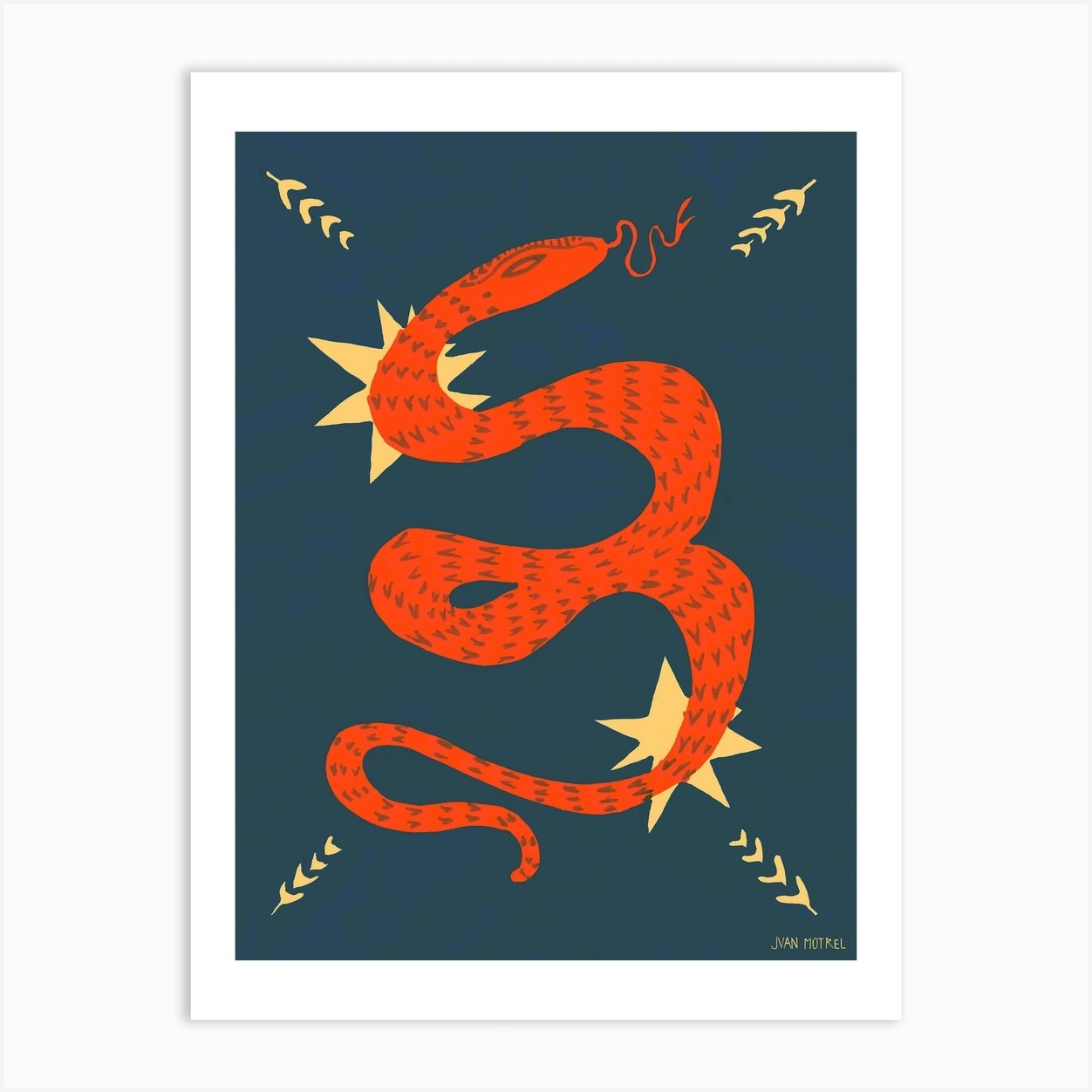 Red Snake And Stars Art Print by Tribu - Fy