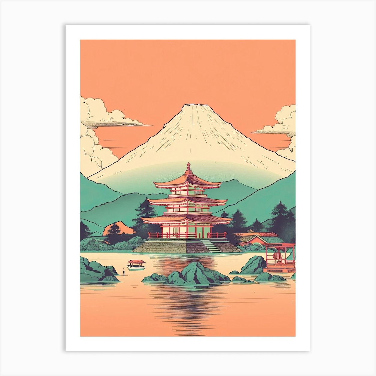 Mount Fuji Japan Travel Illustration 8 Art Print by Fusion Designs - Fy