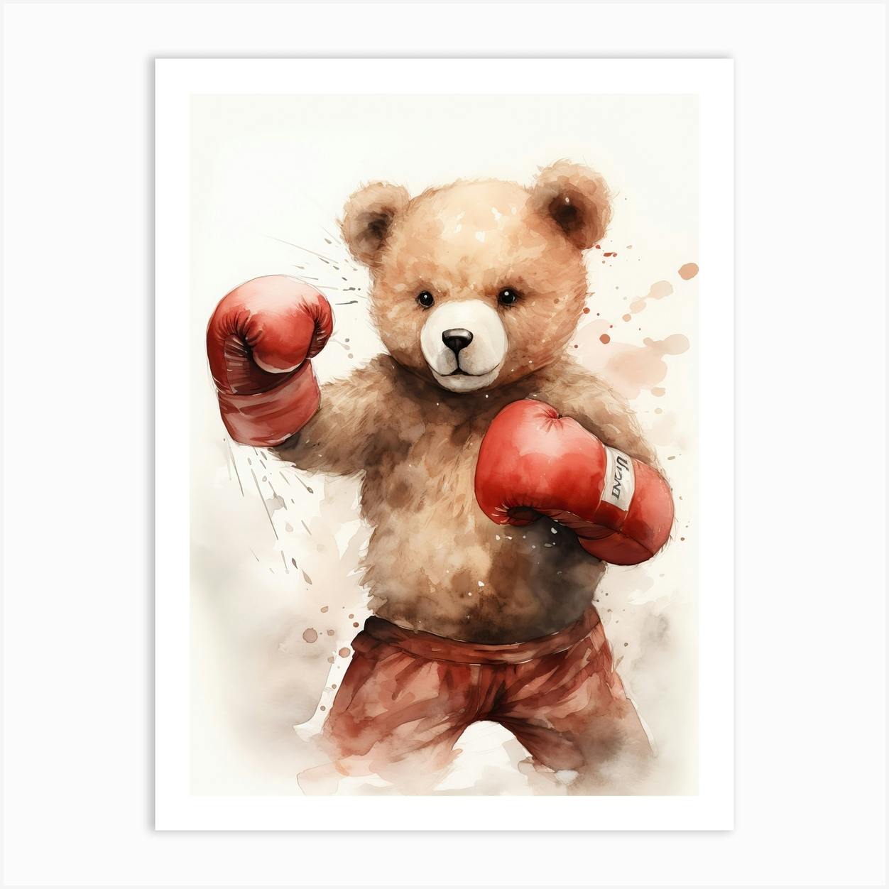 Teddy bear deals with boxing gloves