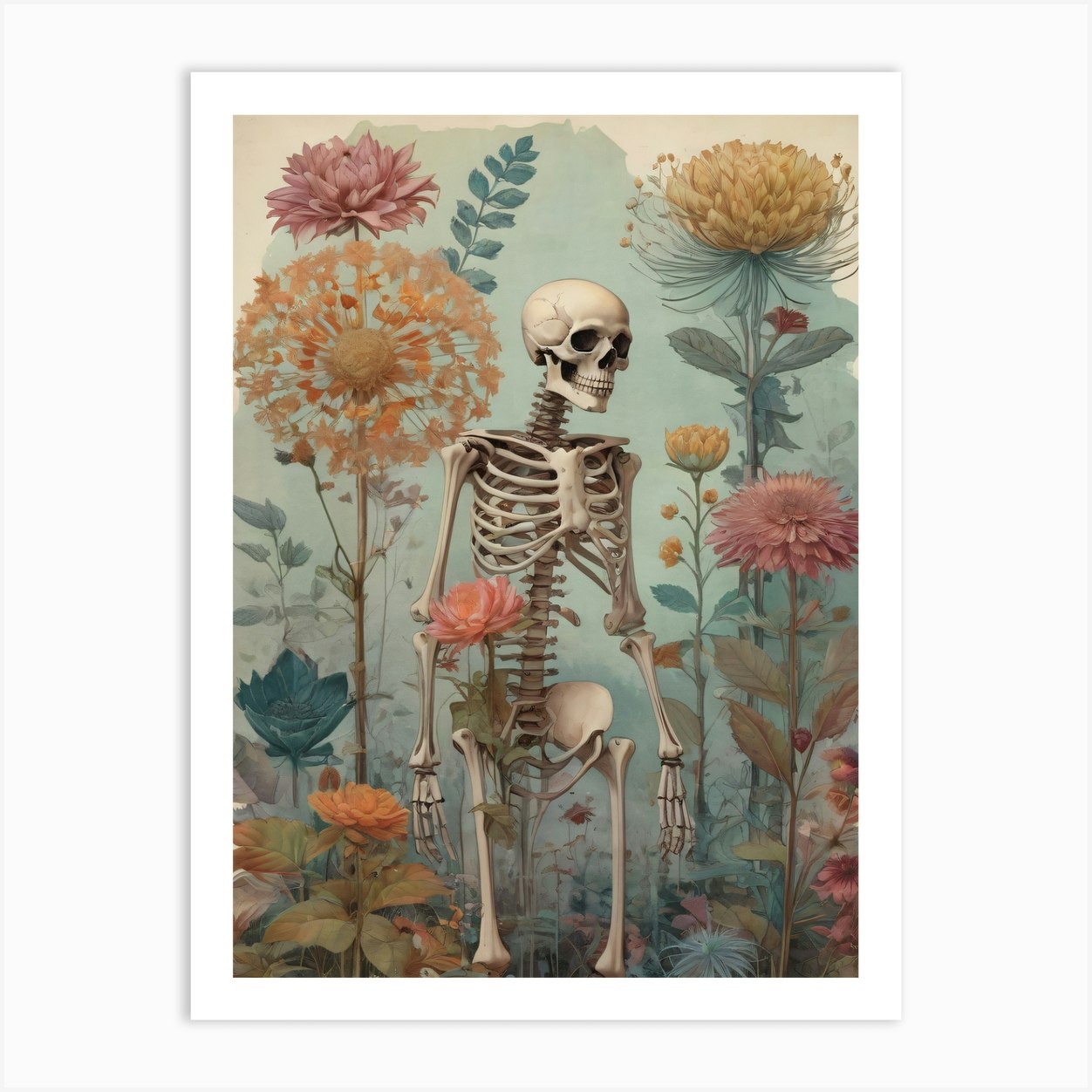 Botanical Skeleton Vintage Painting (10) Art Print By 1xmerch - Fy