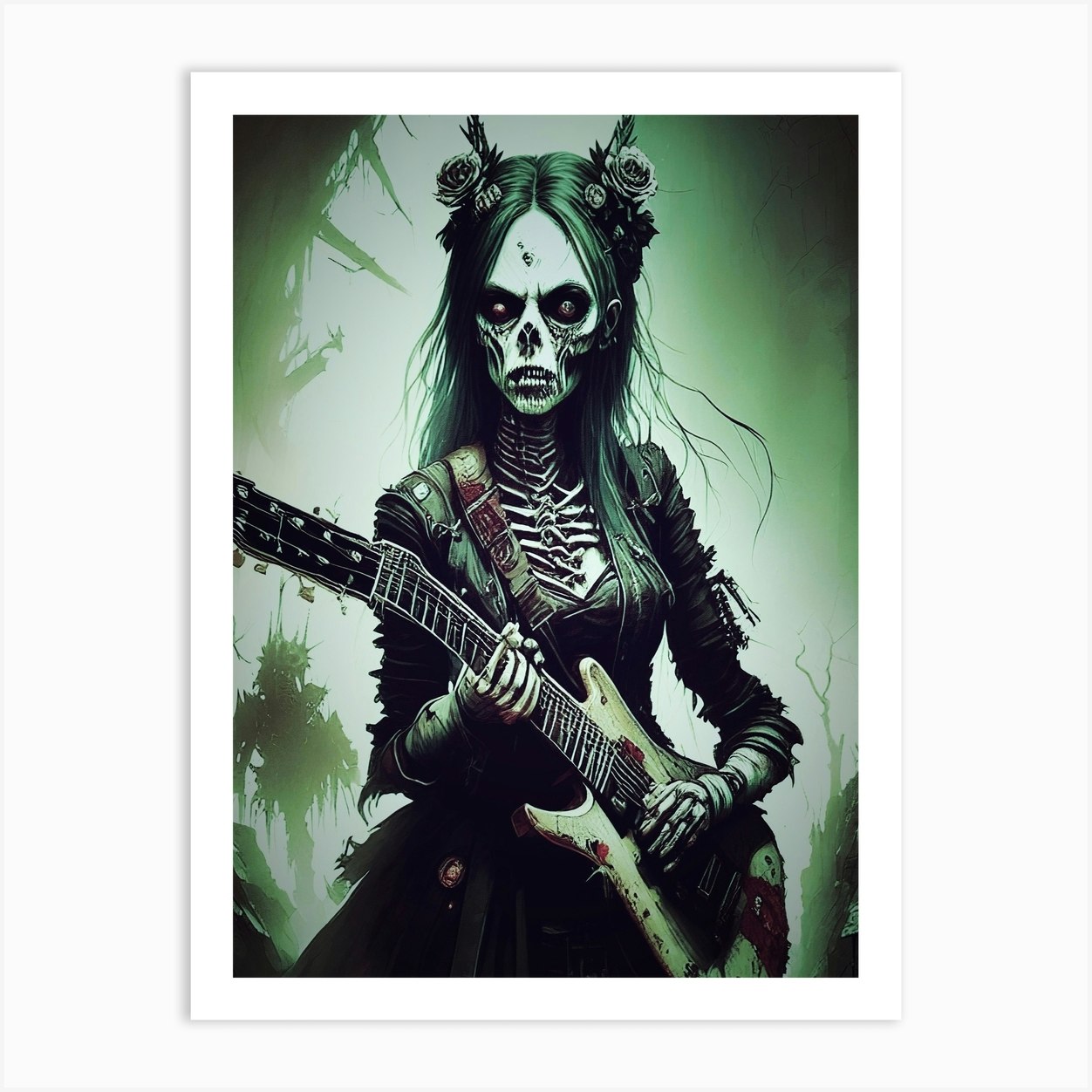 Zombie Women Horror Scary Skeleton Spooky Rockstar 8 Art Print By Sytacdesign Fy 4340