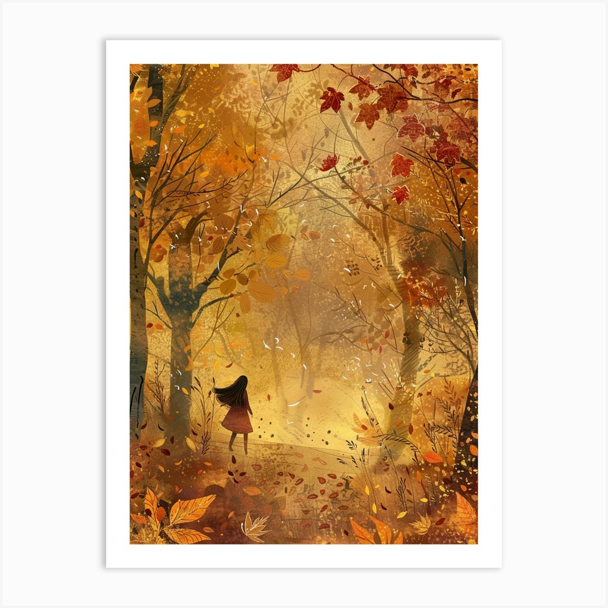 Vintage Autumn Forest View Print In Ornate Frame sold