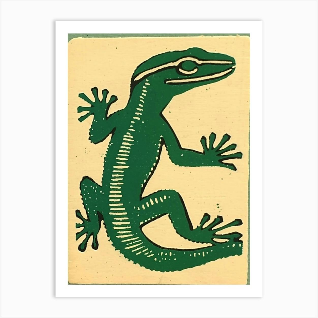 Green Day Gecko Bold Block Art Print by Reptiles Studio Fy