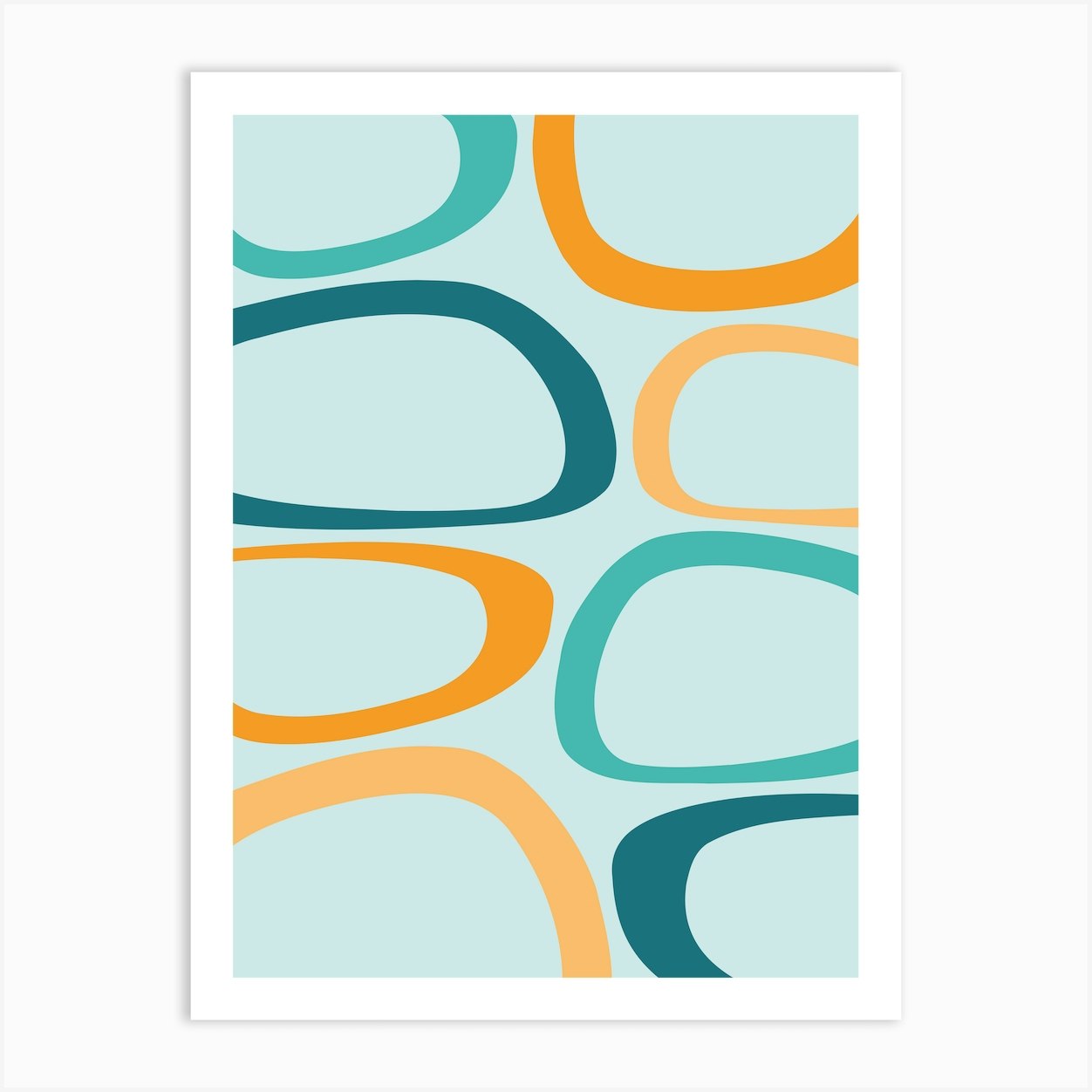 Mid Century Modern Abstract Teal Orange Aqua Art Print by tramasdesign Fy