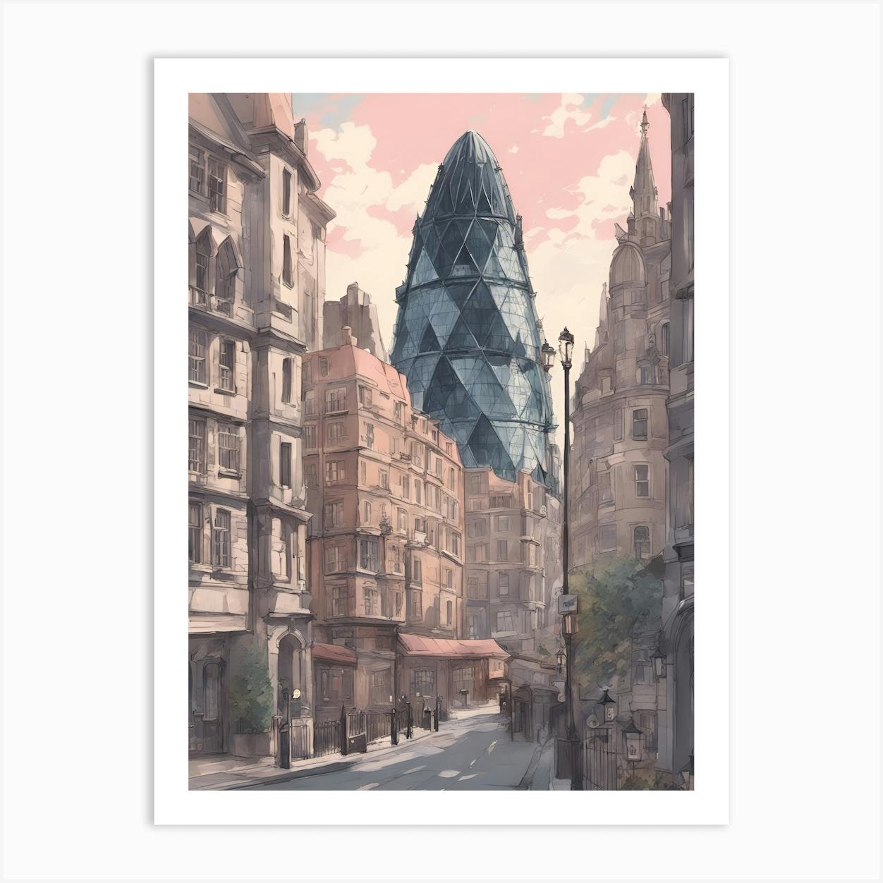 The Gherkin London skyline Giclee print selling