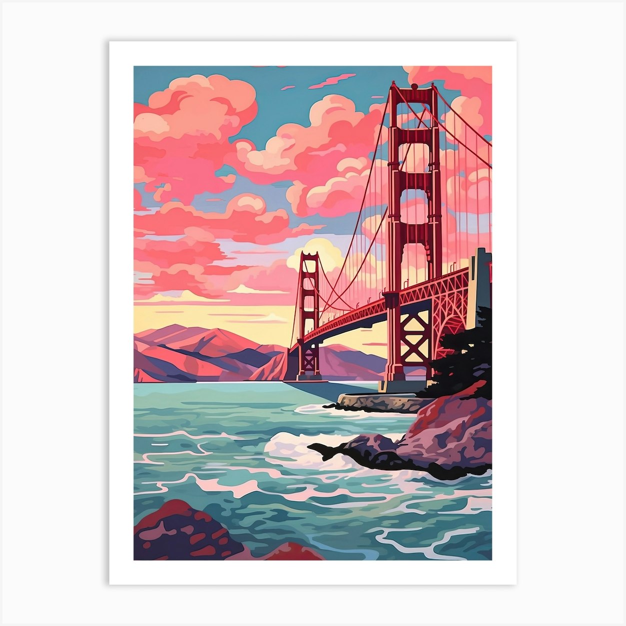 Golden Gate Bridge San Francisco Colourful 5 Art Print by Travel Poster ...