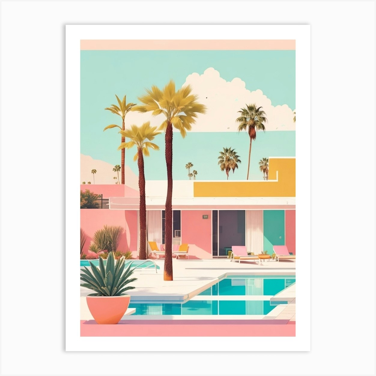 Mid-Century Modern Palm Springs Art Print with Vibrant Poolside ...