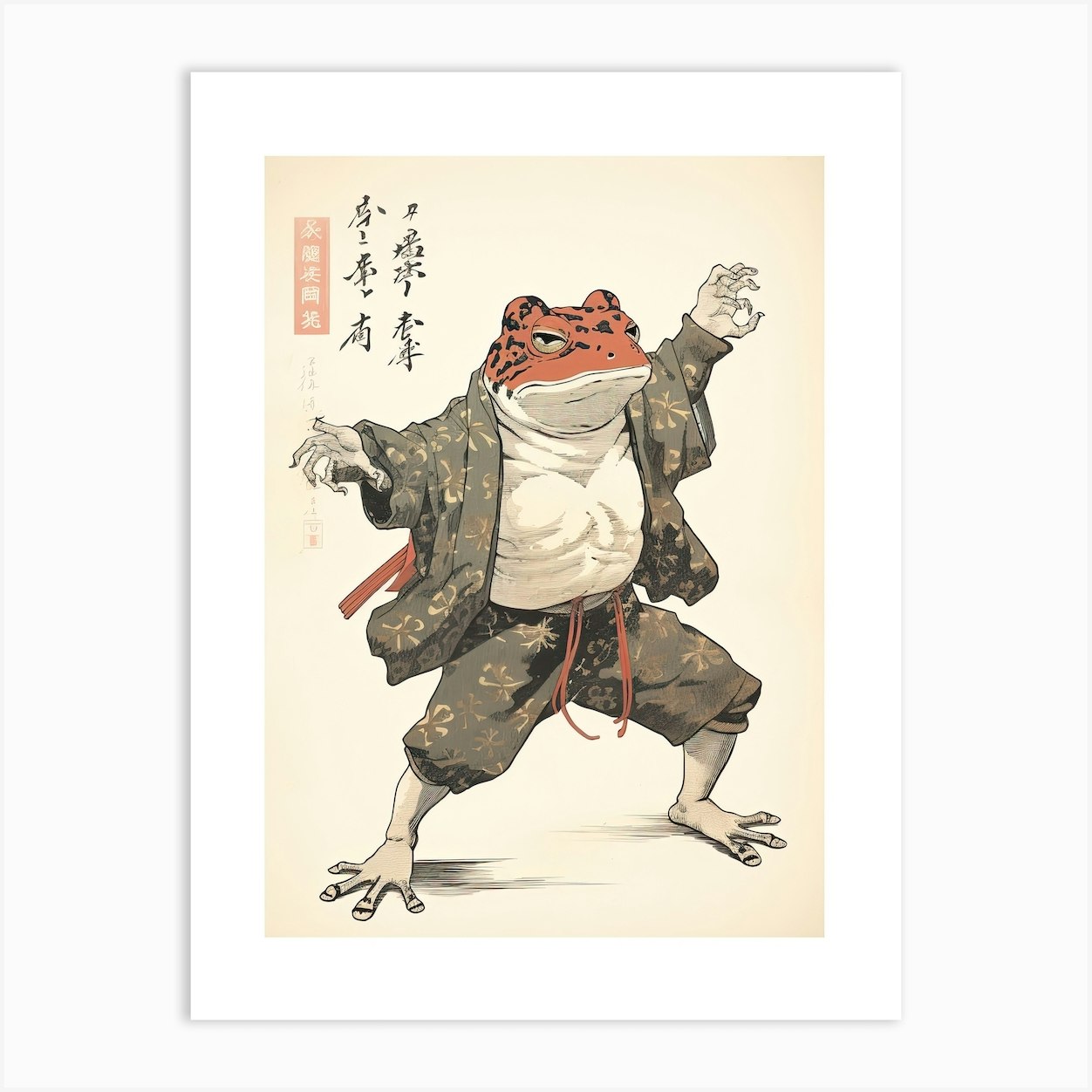 Frog Dancing, Matsumoto Hoji Inspired Japanese Woodblock 4 Art Print by ...