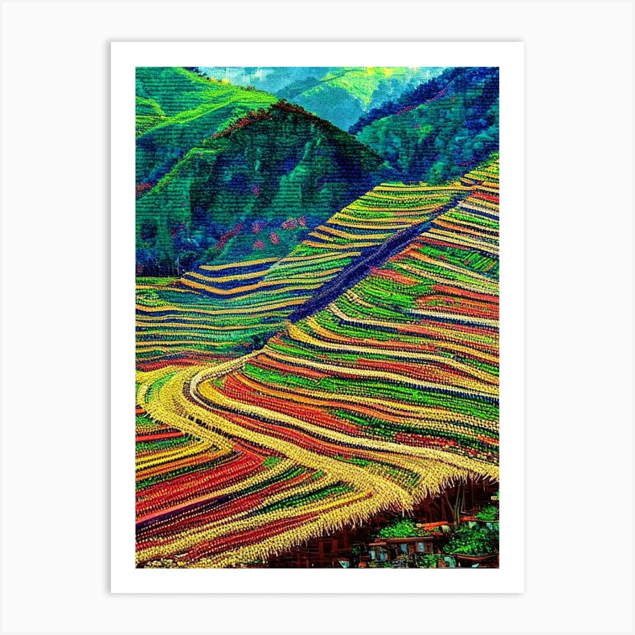 Banaue Rice Terraces Philippines Pointillism Style Tropical Destination Art Print By Coconut 7312