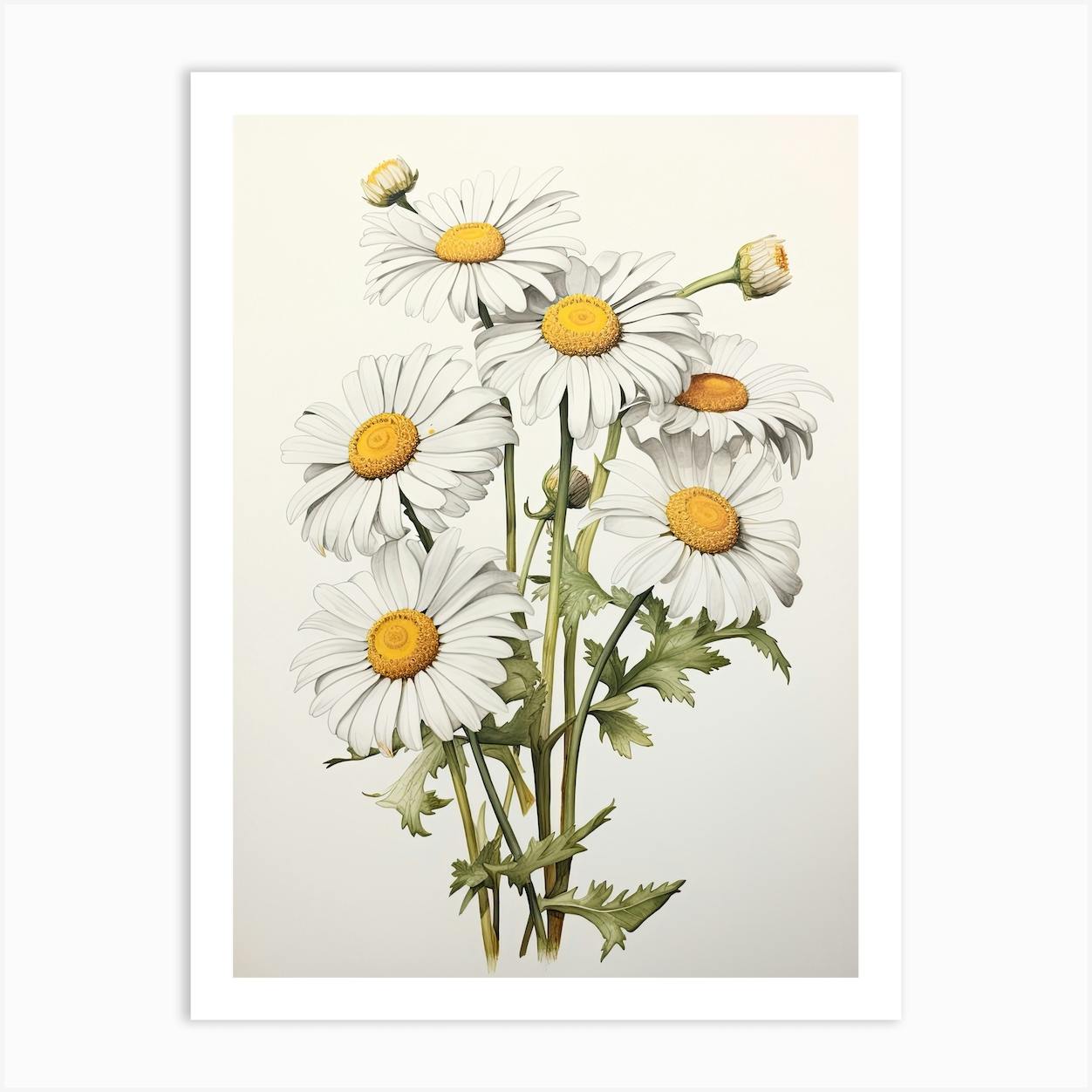 Daisies Flower Vintage Botanical 3 Art Print by Whimsical