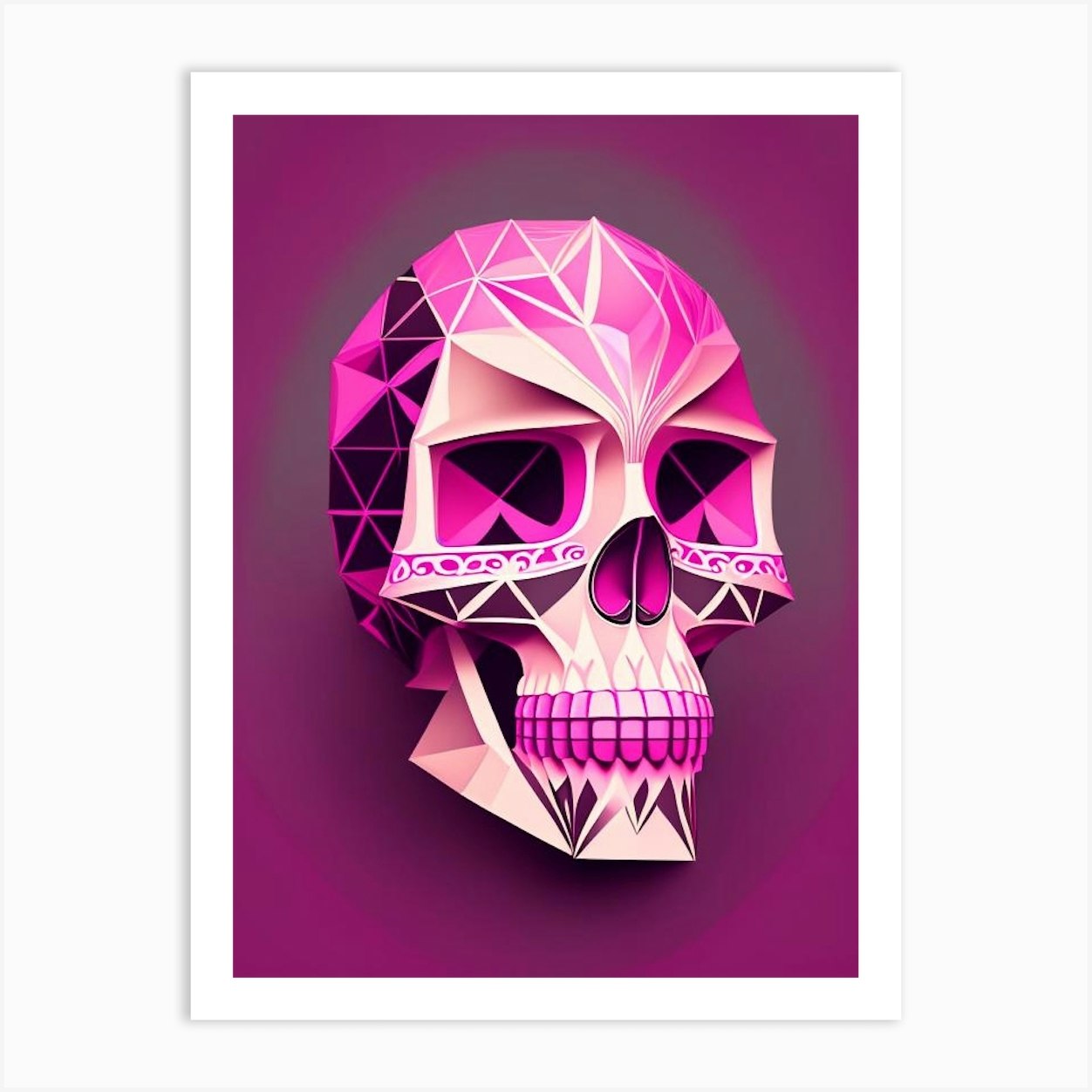 Skull With Geometric Designs 2 Pink Mexican Art Print by Skullful Art - Fy